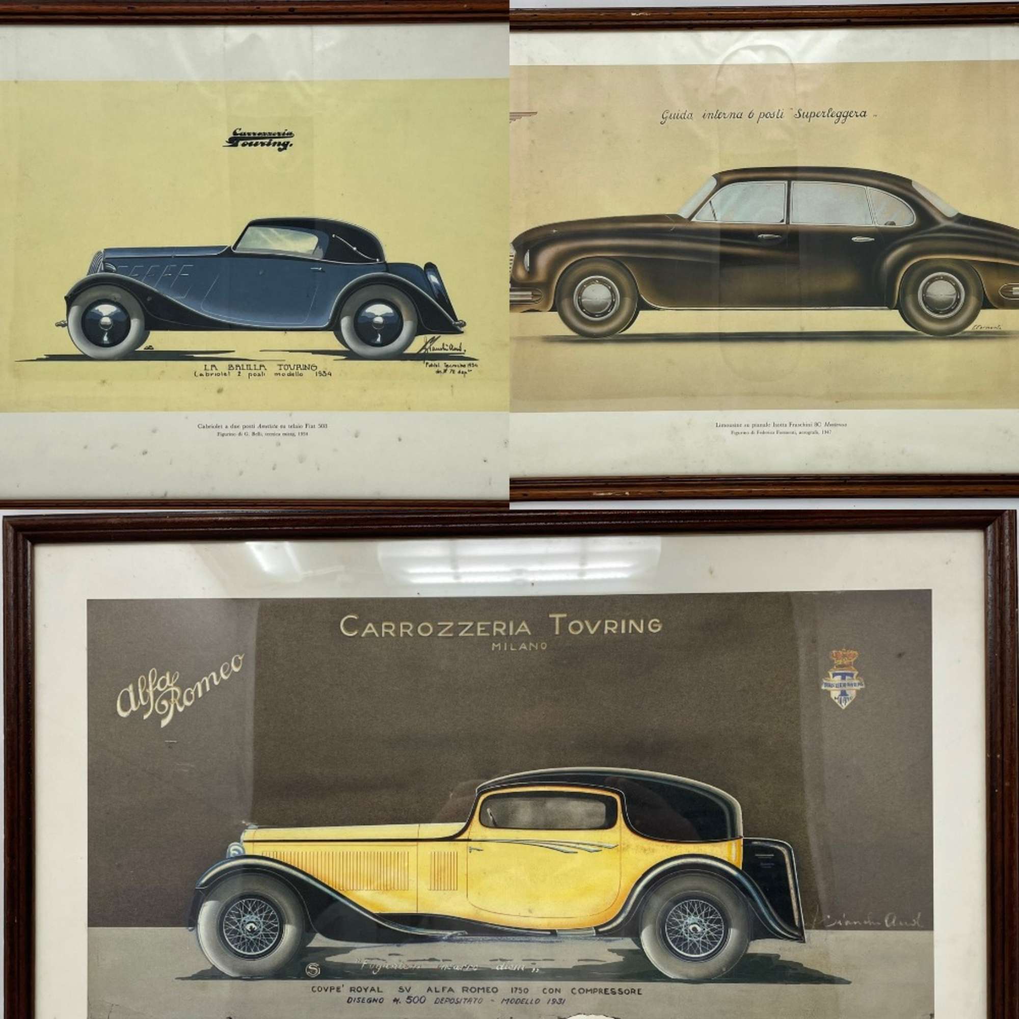 Four Framed and Glazed Carrozzeria Touring Design Studies  -Auction Lot