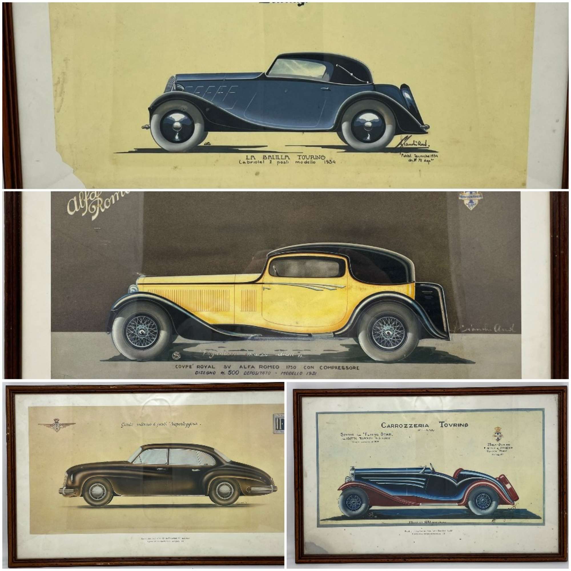 Four Framed and Glazed Carrozzeria Touring Design Studies  -Auction Lot