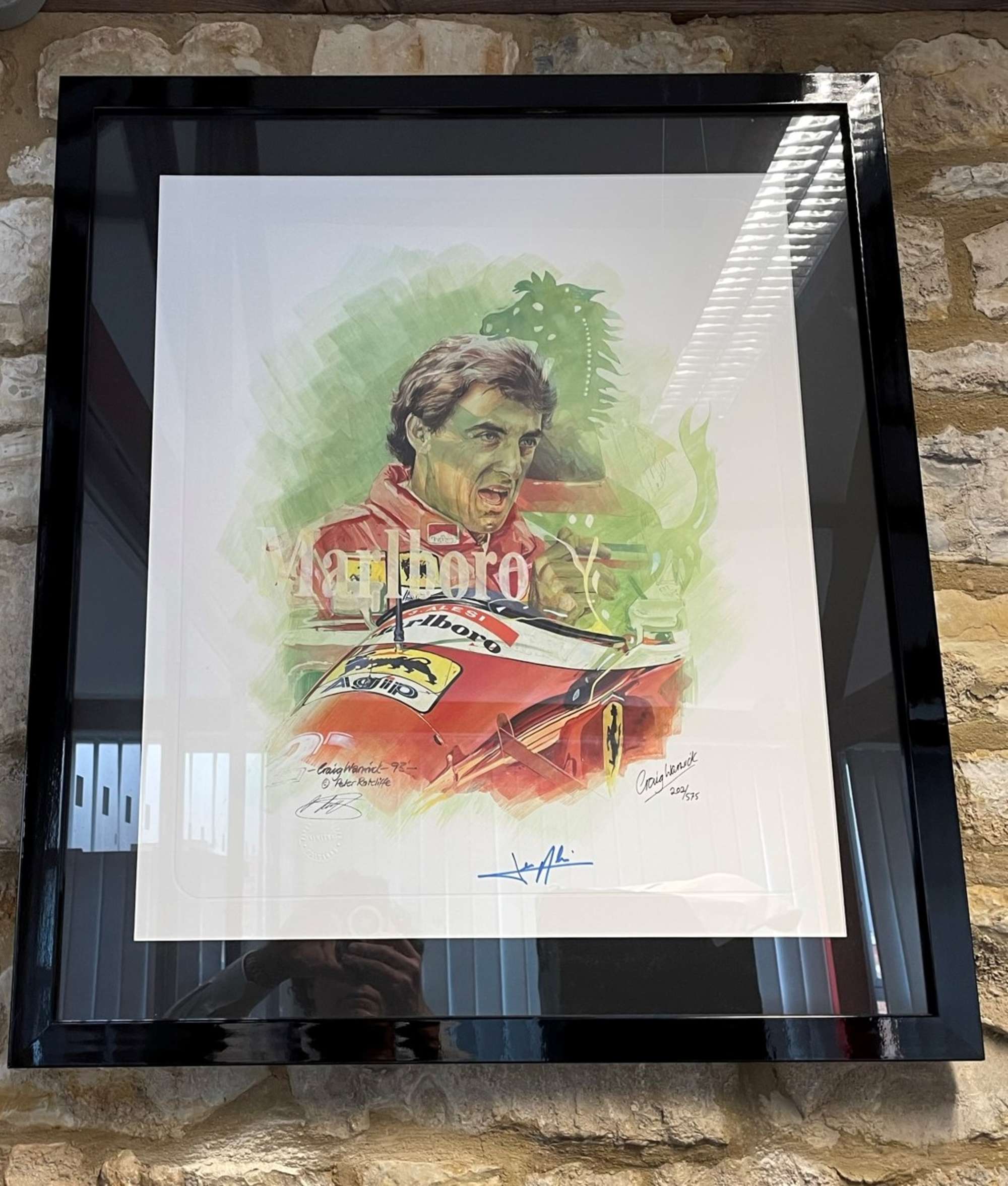 Jean Alesi Framed and Signed Collage Print by Craig Warwick-Auction Lot
