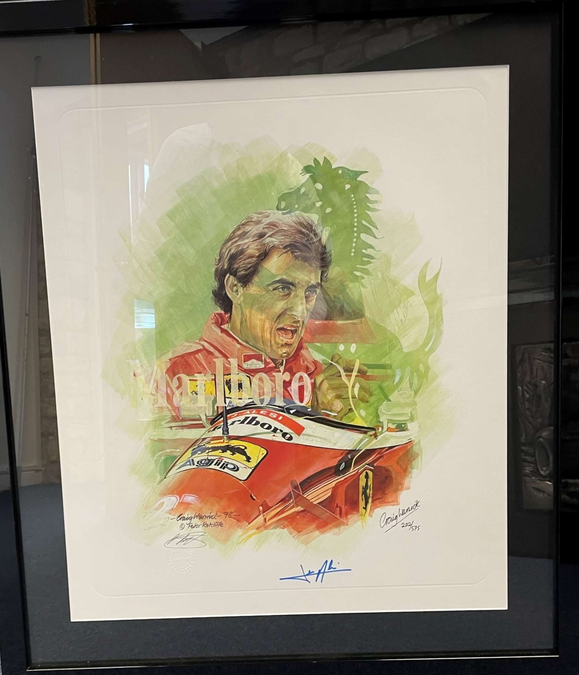 Jean Alesi Framed and Signed Collage Print by Craig Warwick-Auction Lot