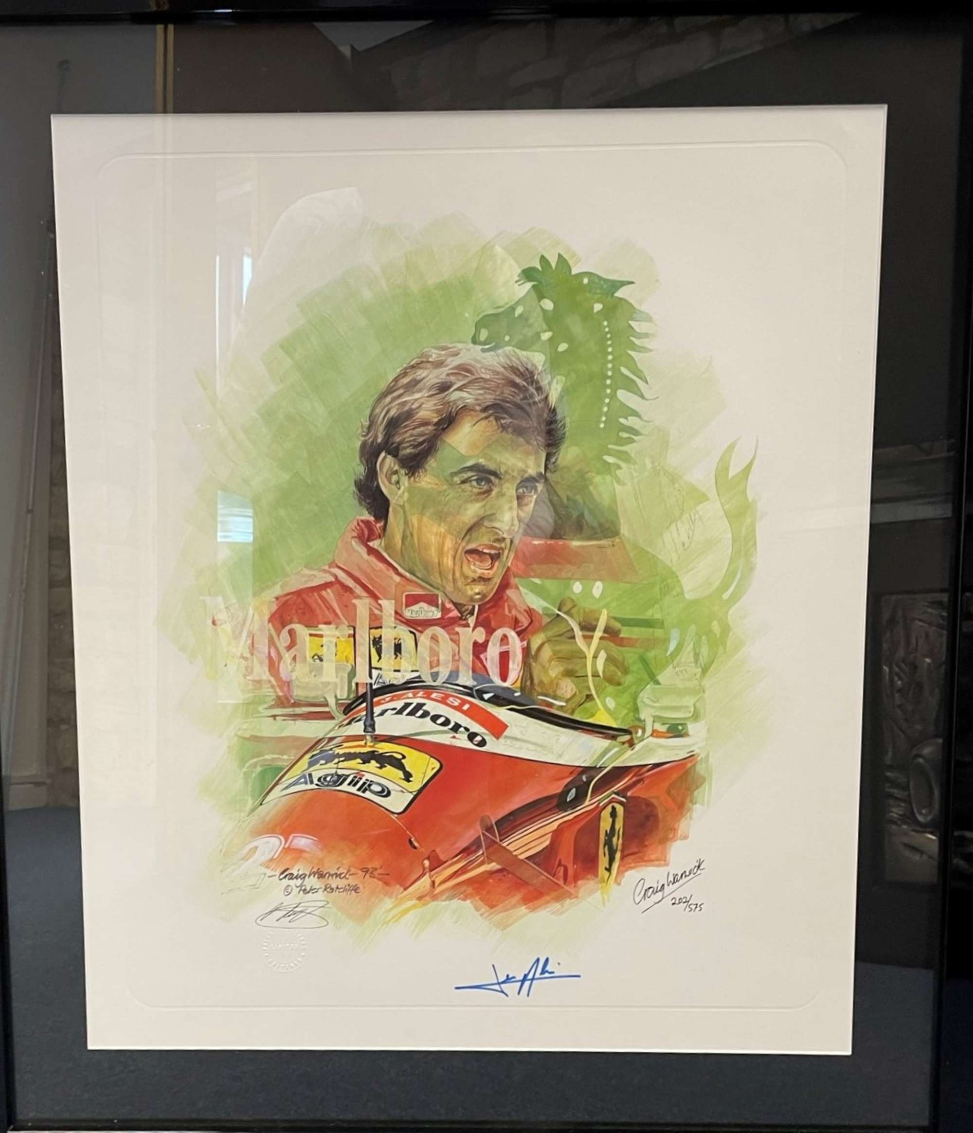 Jean Alesi Framed and Signed Collage Print by Craig Warwick-Auction Lot