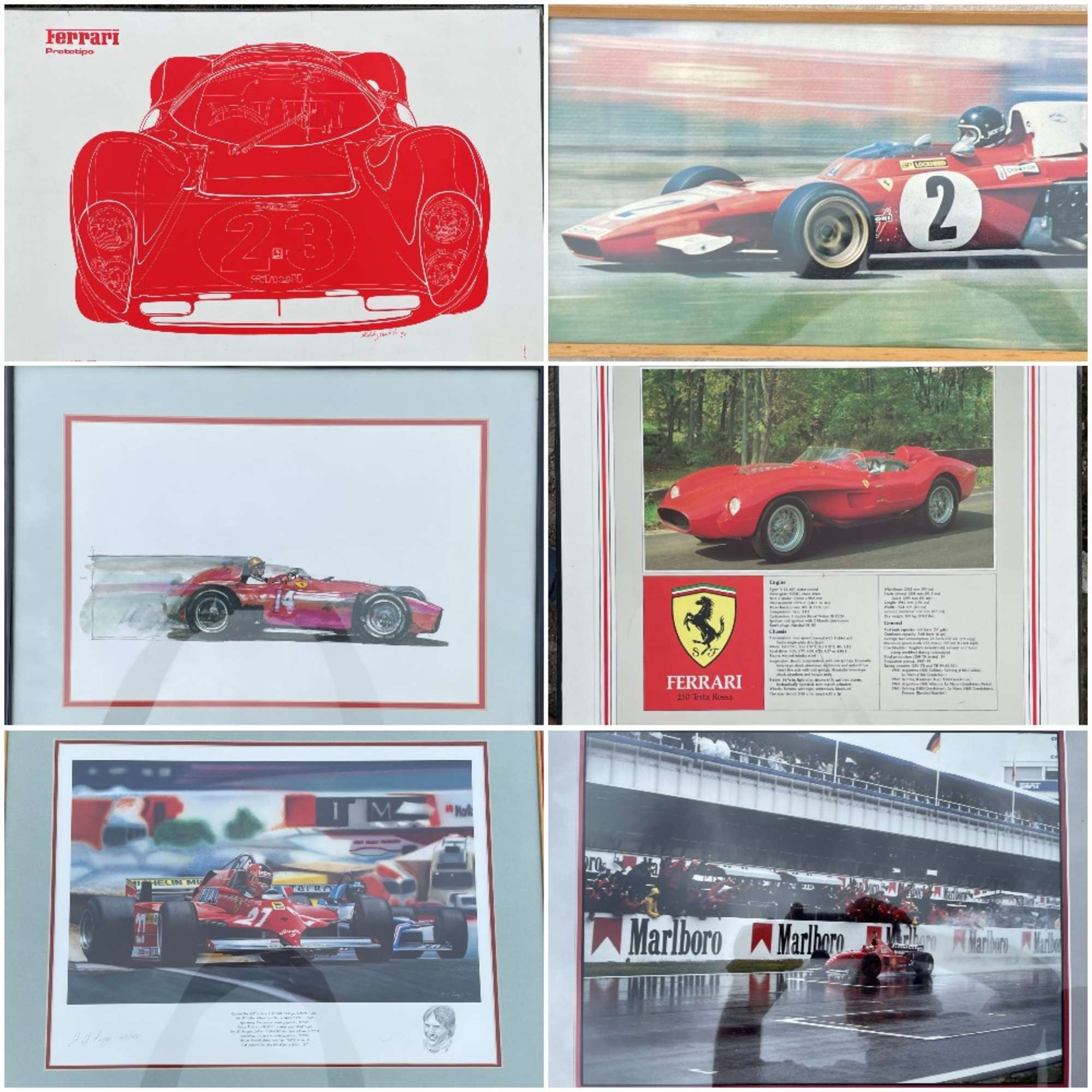 Six Assorted Racing Ferrari Prints-Sold