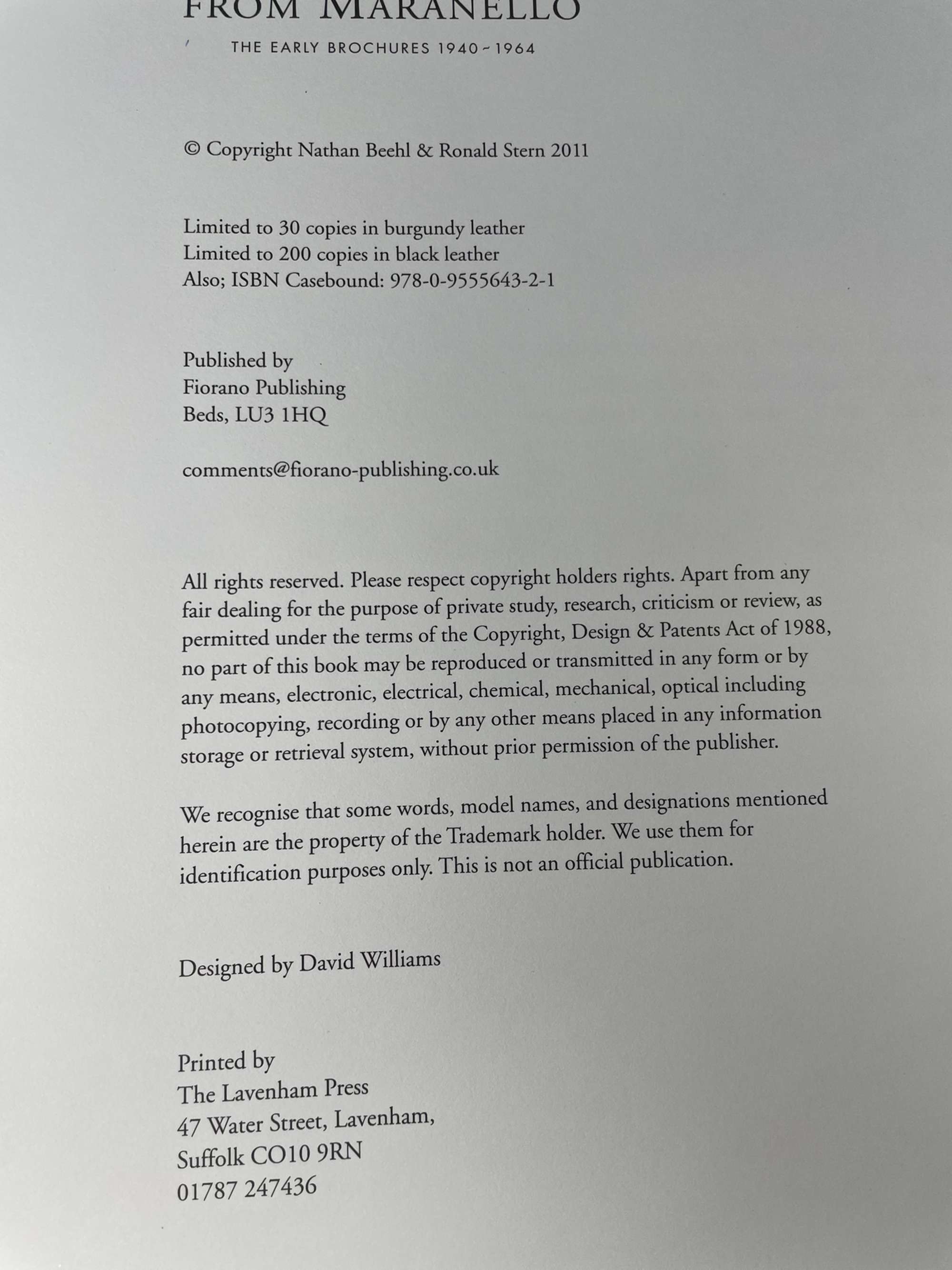 'The Sales Drive From Maranello'  Leather Bound Limited Edit-Sold