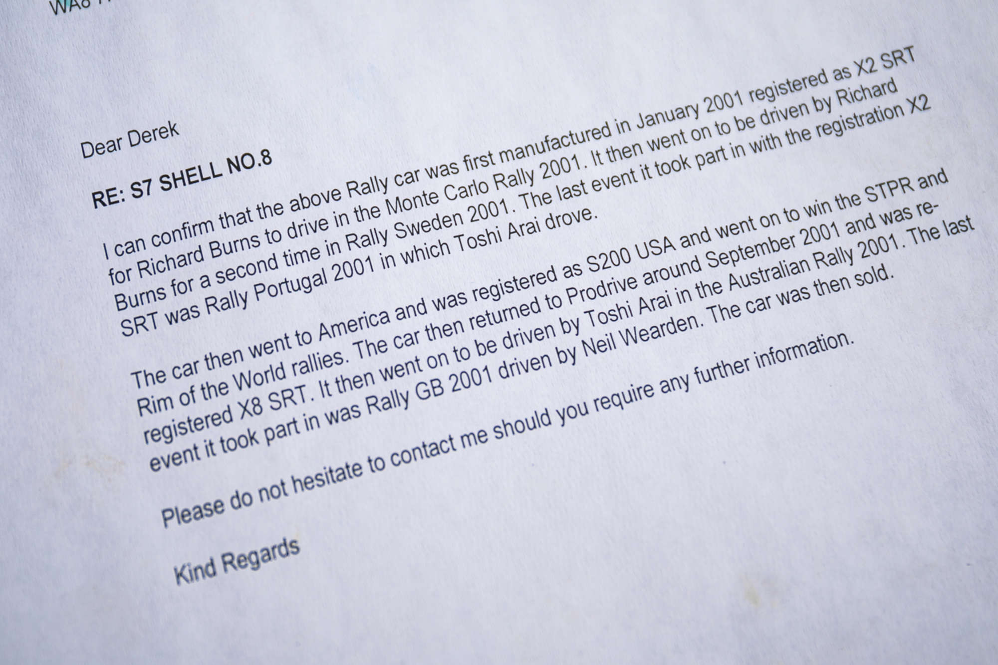 2001 Subaru Impreza WRC Ex-Richard Burns-Sold