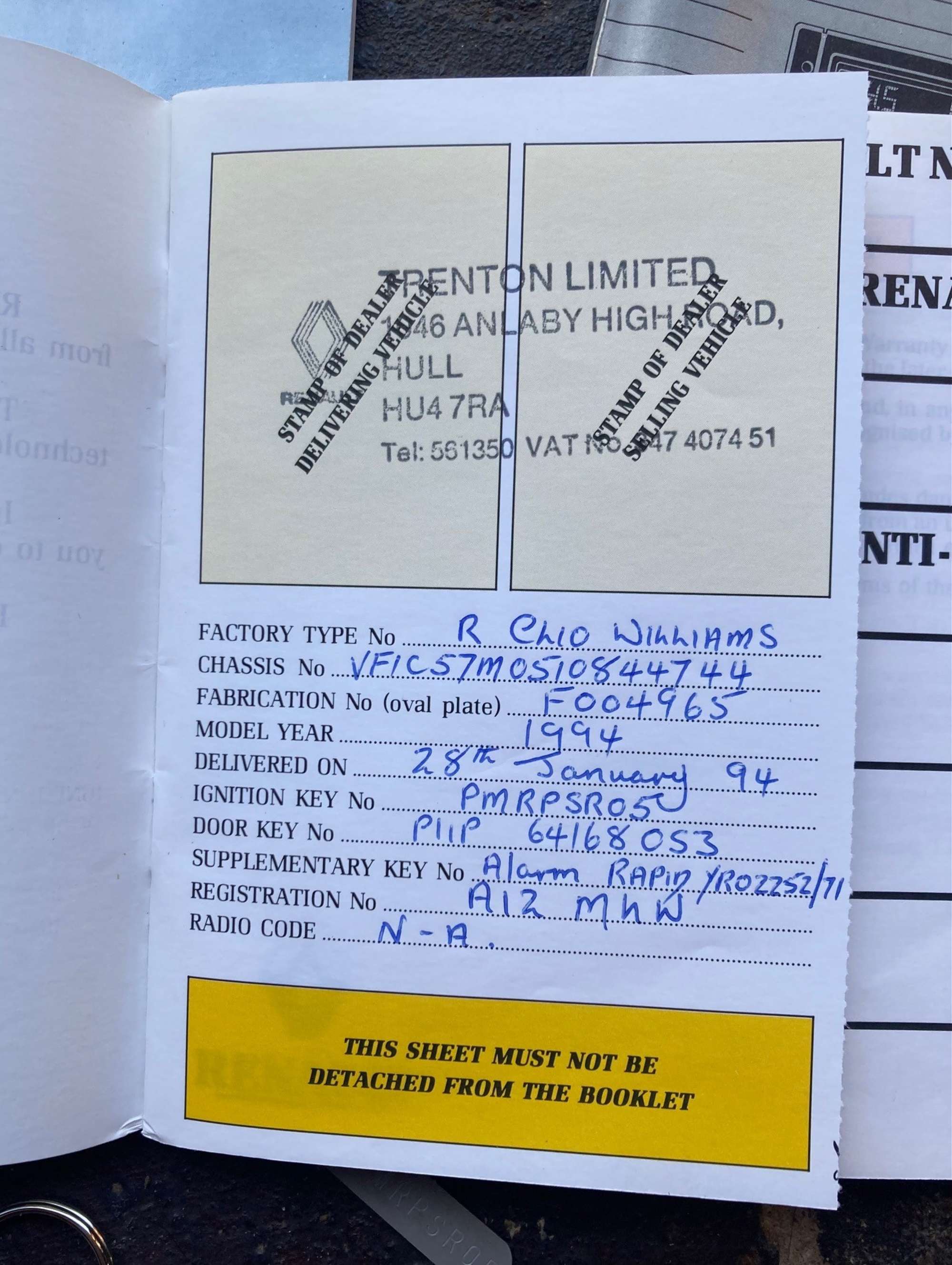 1994 Renault Clio Williams (Phase One)-Sold