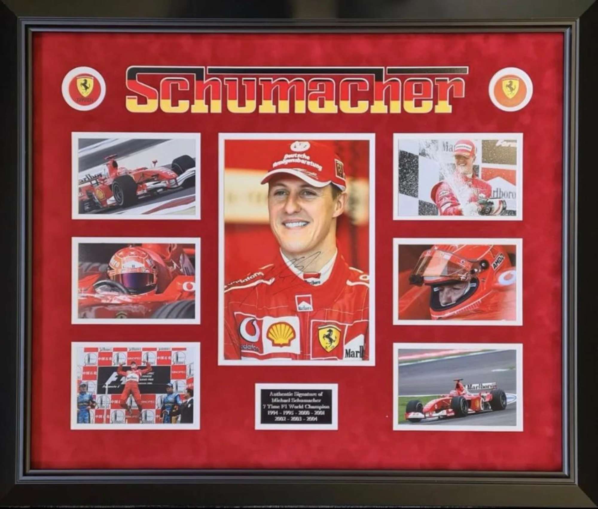 A Superb Framed Michael Schumacher Montage with a Hand-Signe-Sold