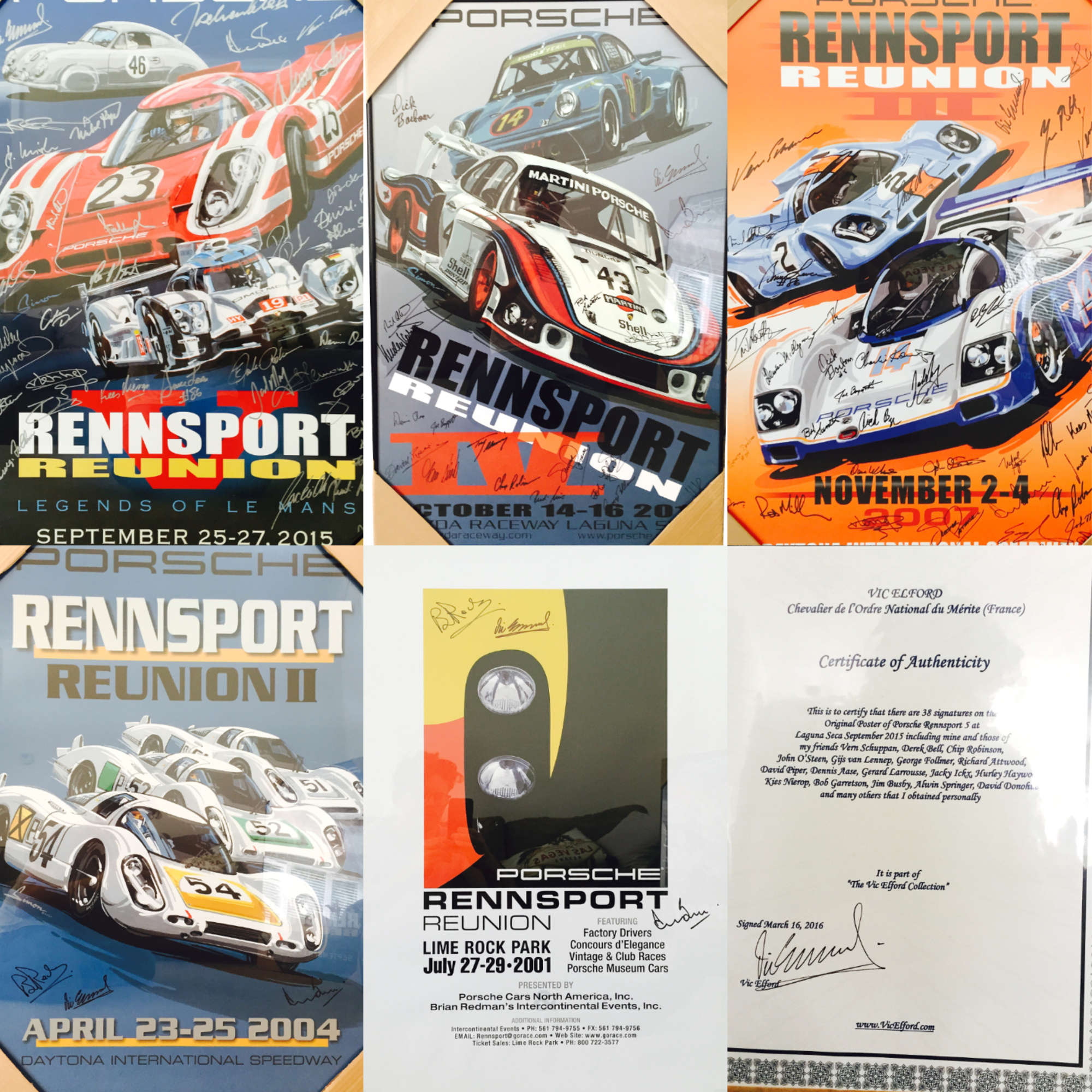 Porsche 'Rennsport Reunion' Set of Five Multi-Signed Origina-Sold