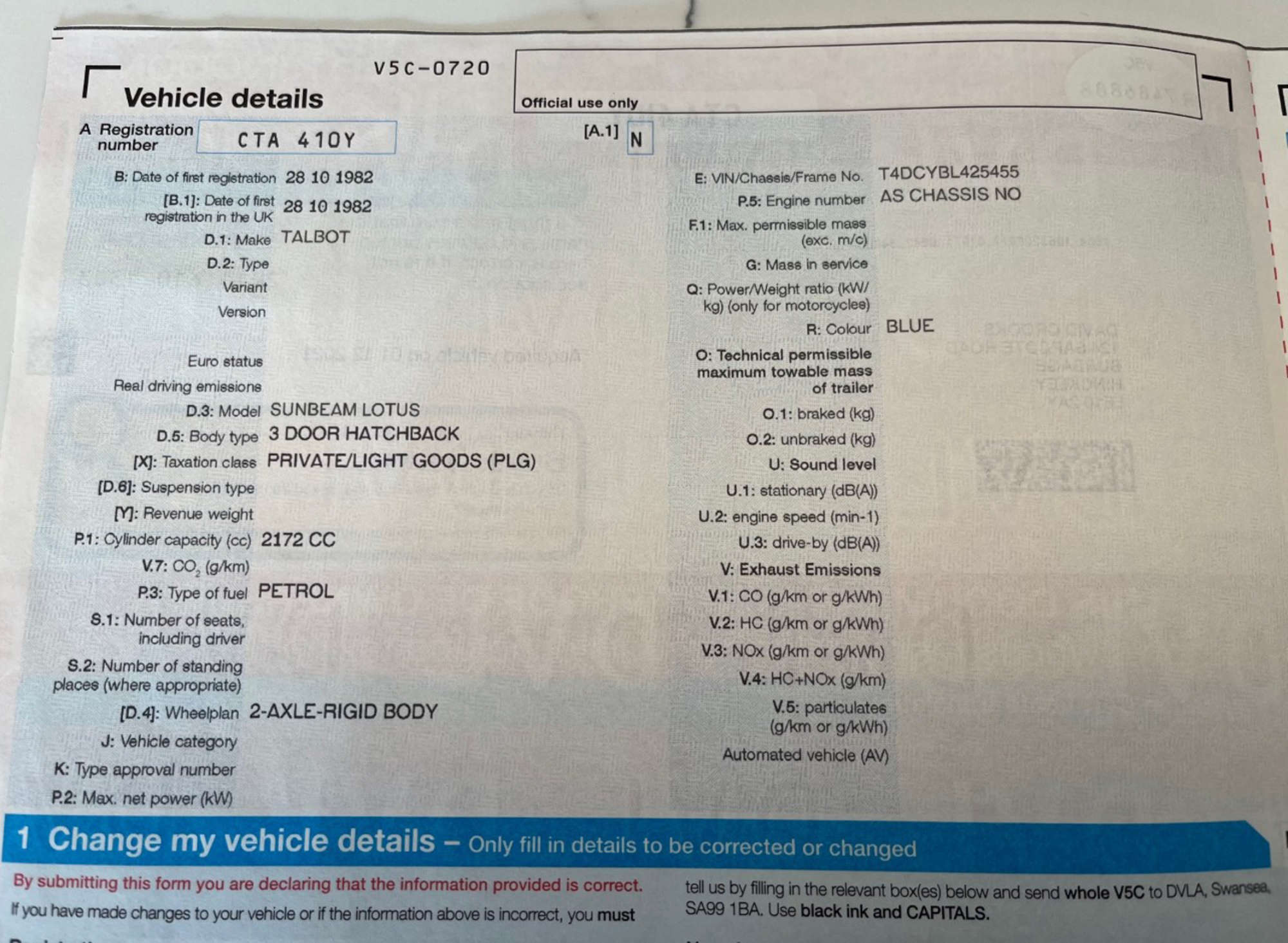 1982 Talbot Sunbeam Lotus-Sold