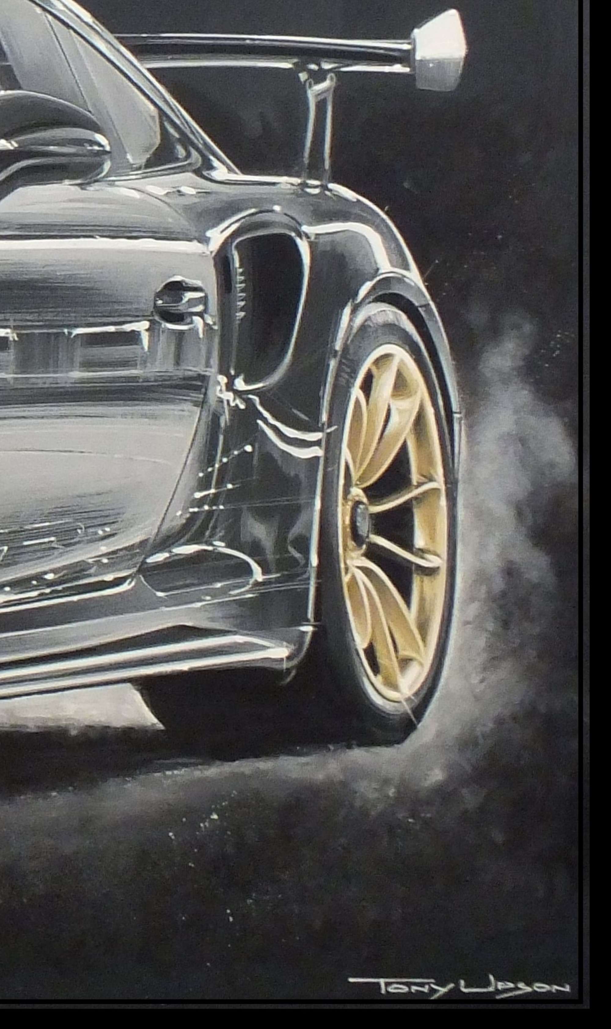 Black 991 GT3 Rennsport. Original Artwork by Tony Upson