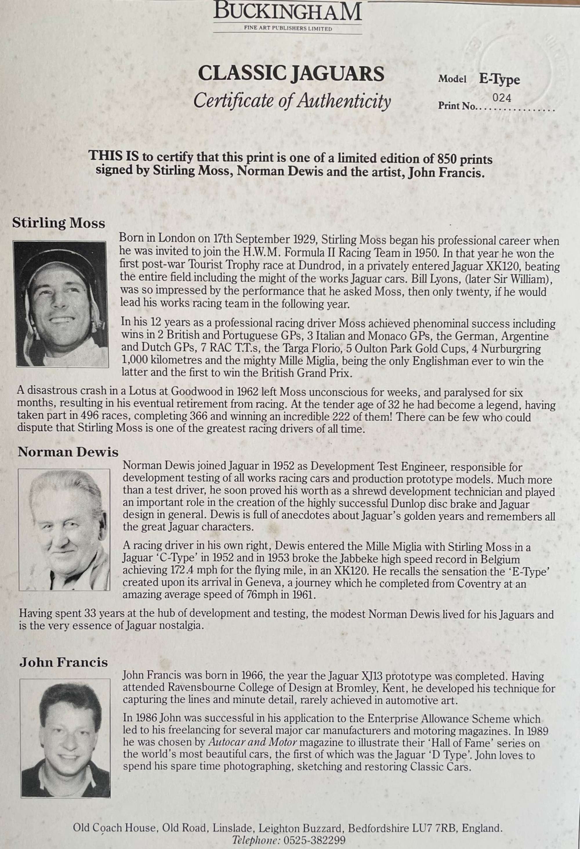 Jaguar XJ13, E-Type and D-Type Limited Edition Signed Prints