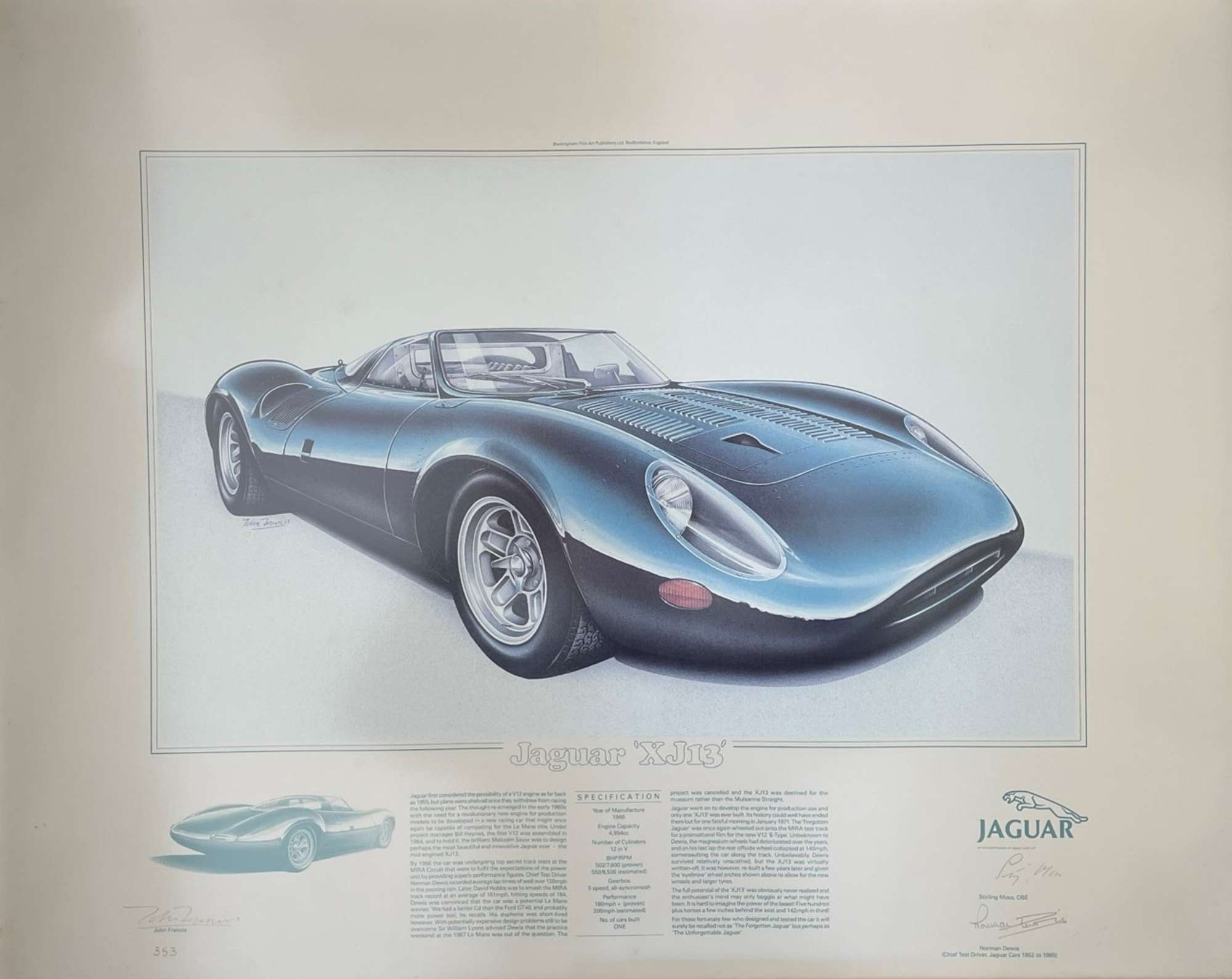 Jaguar XJ13, E-Type and D-Type Limited Edition Signed Prints
