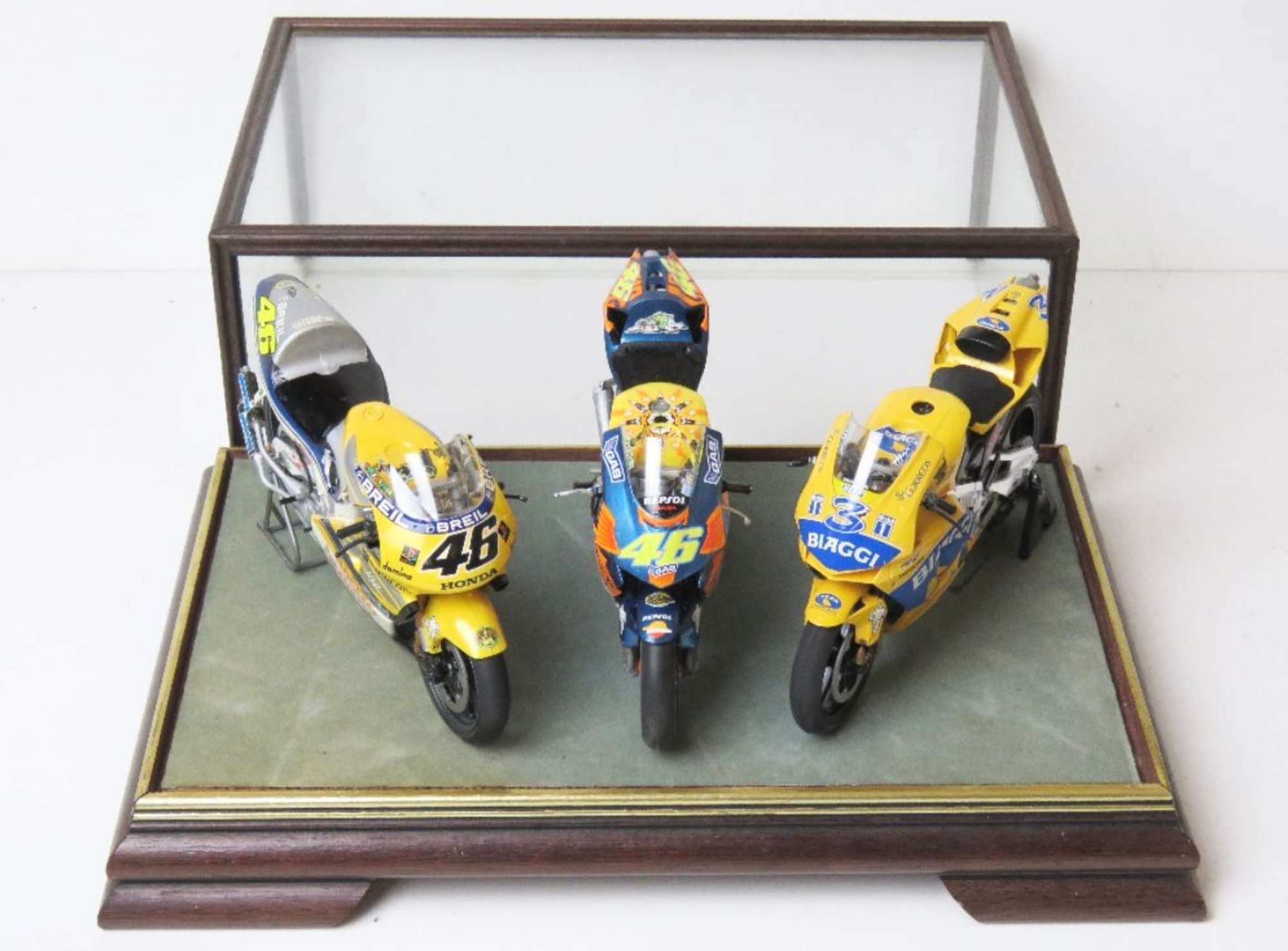 A Set of Three Scale Model Moto GP Hondas