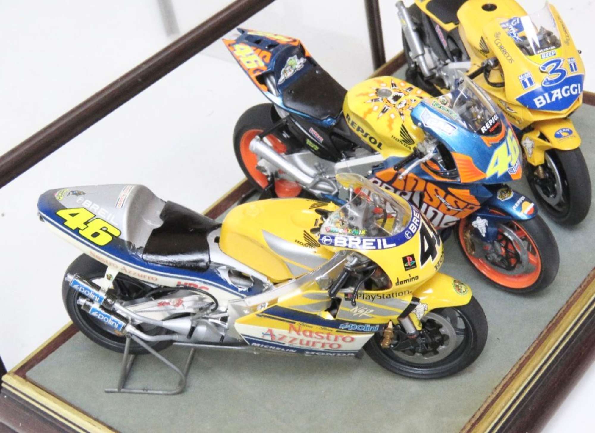 A Set of Three Scale Model Moto GP Hondas
