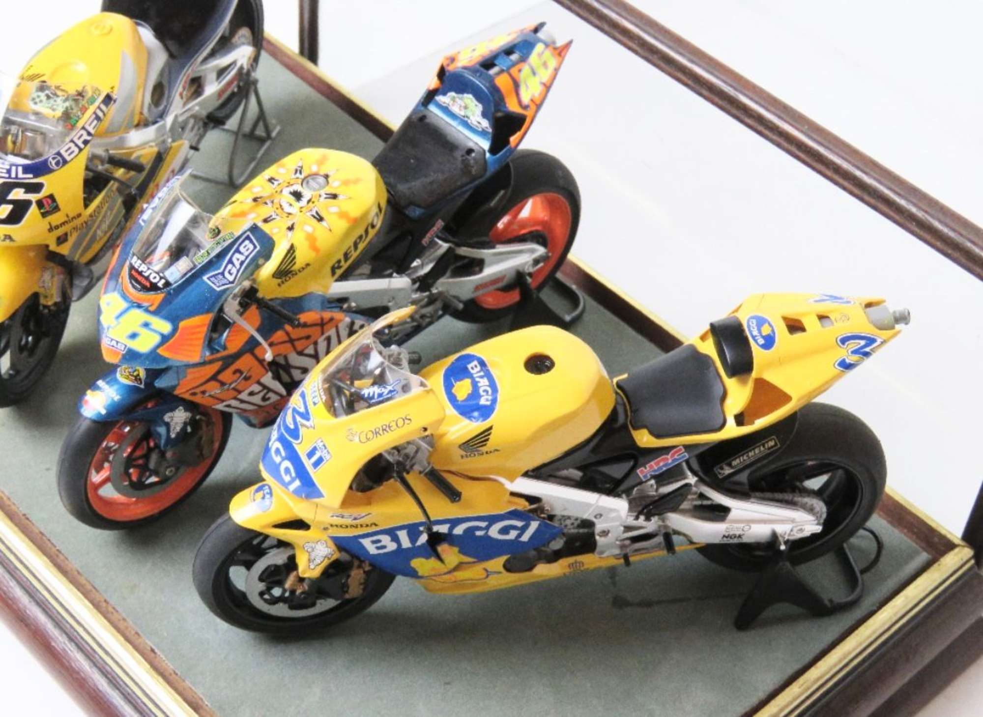 A Set of Three Scale Model Moto GP Hondas