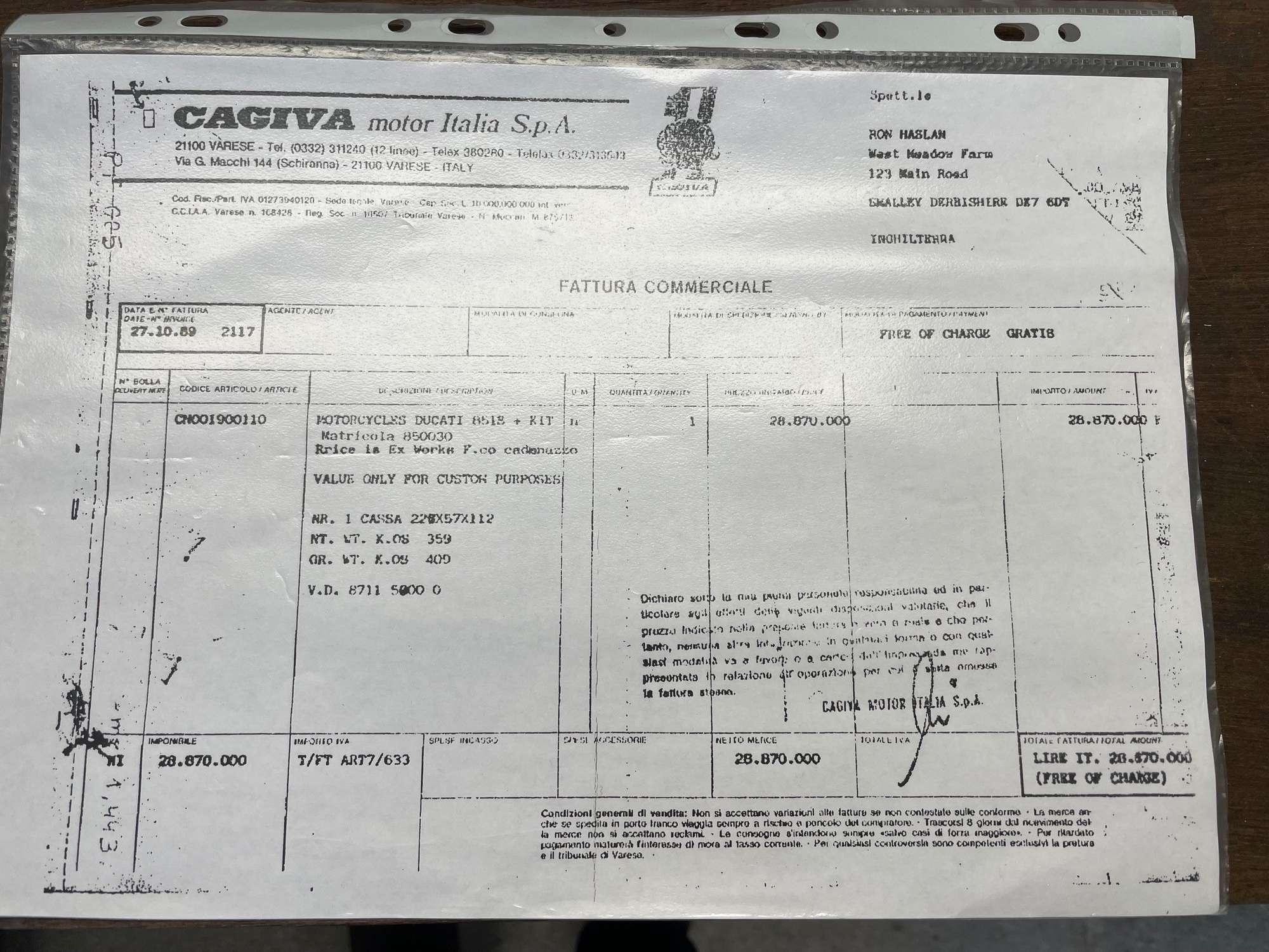 1988 Ducati 851S Kit Bike Tricolore 888cc-For Sale