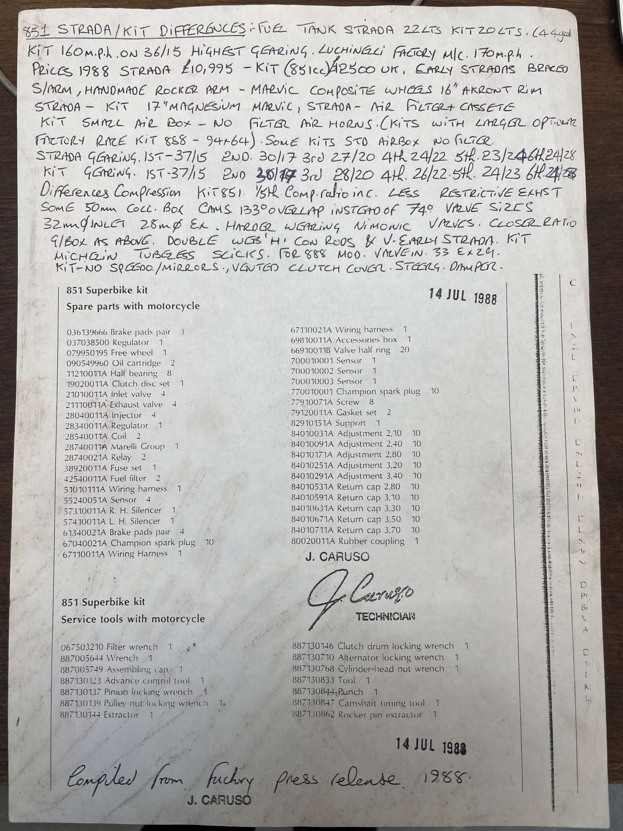 1988 Ducati 851S Kit Bike Tricolore 888cc-For Sale