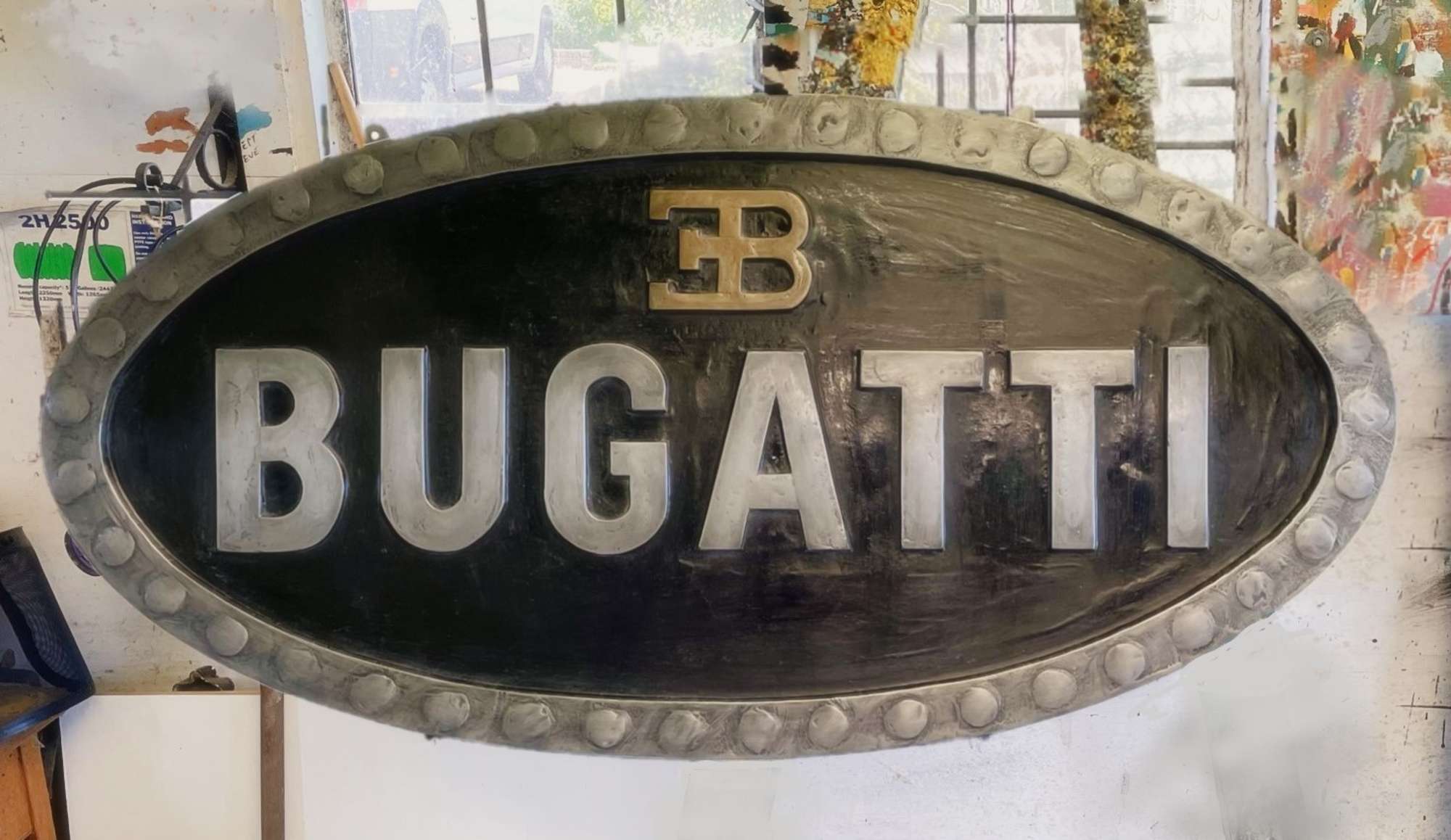 Bugatti Cold Cast Aluminium Oval Sign 