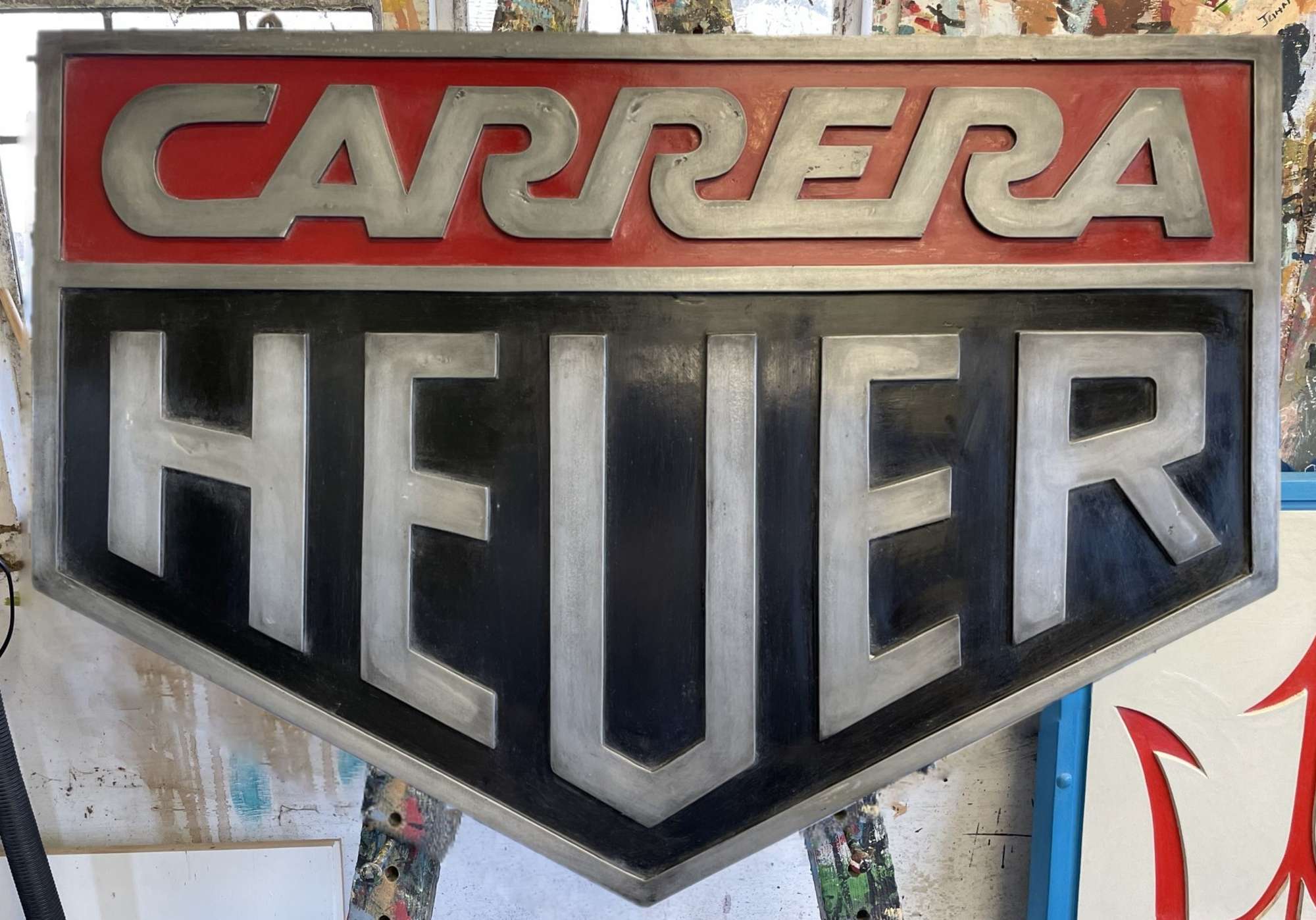 Large Cold Caste Aluminium Heuer Carrera Badge