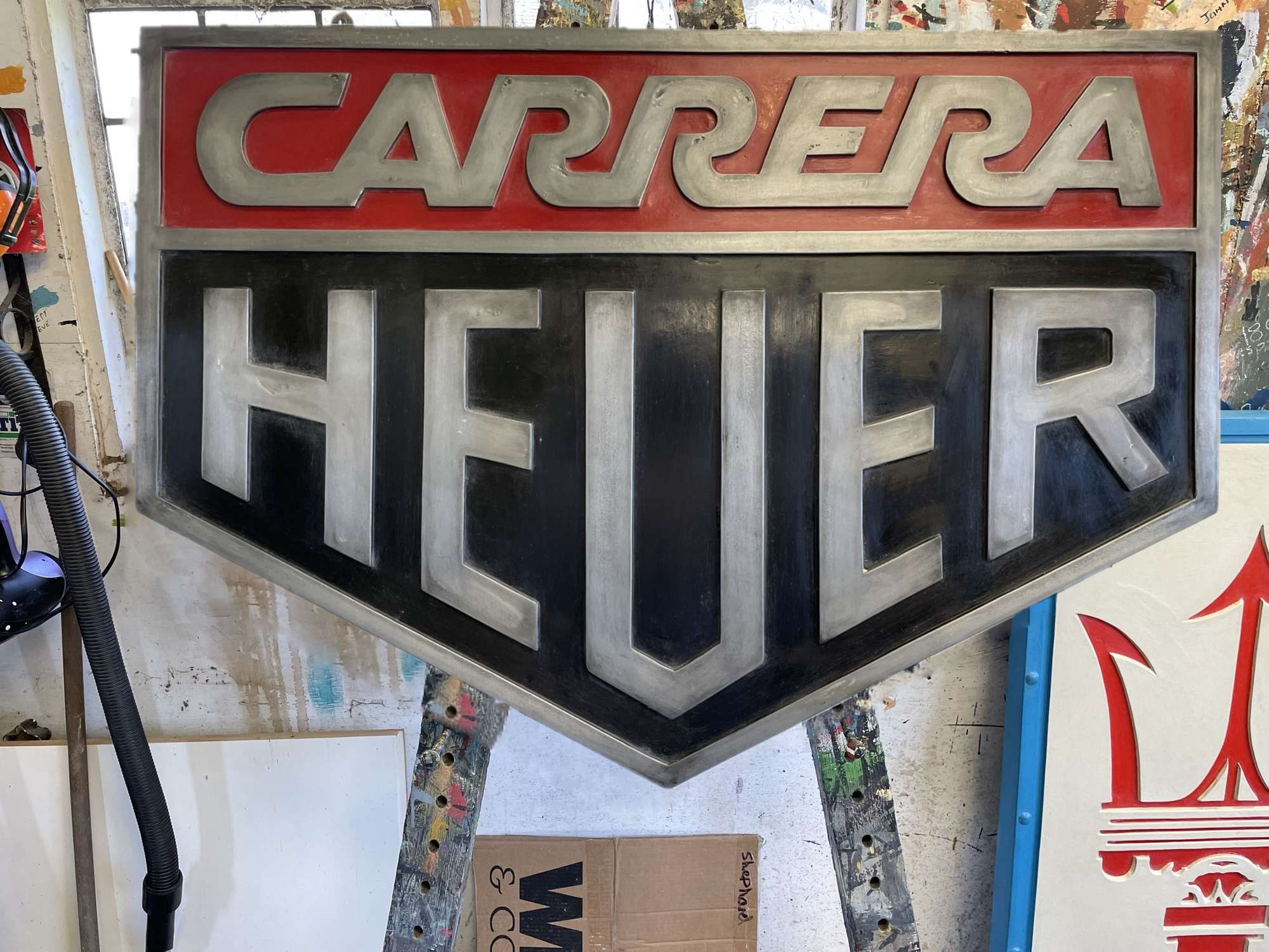 Large Cold Caste Aluminium Heuer Carrera Badge