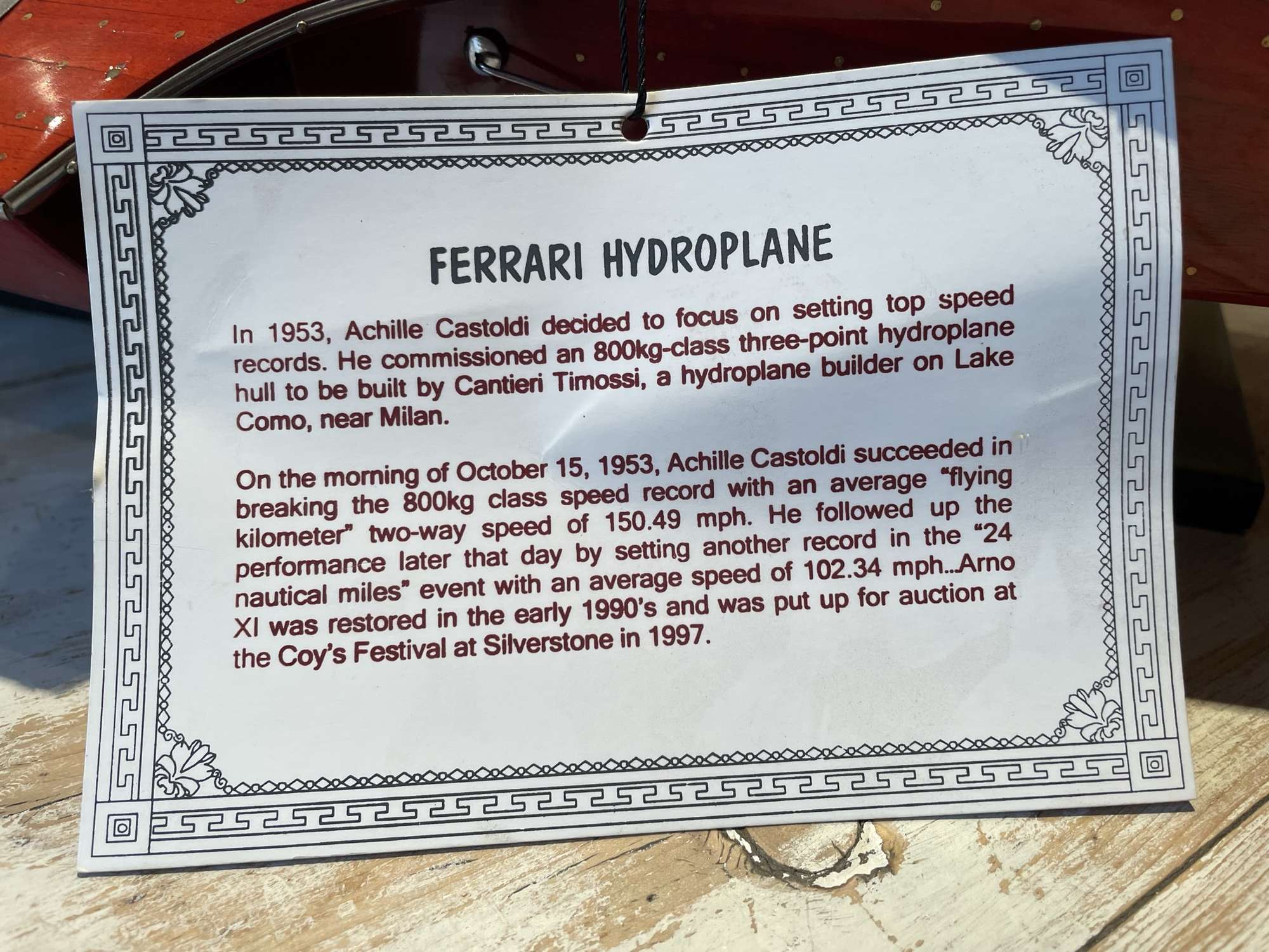 Scale Model of the Ferrari V12-Powered Hydroplane 'Arno XI' 