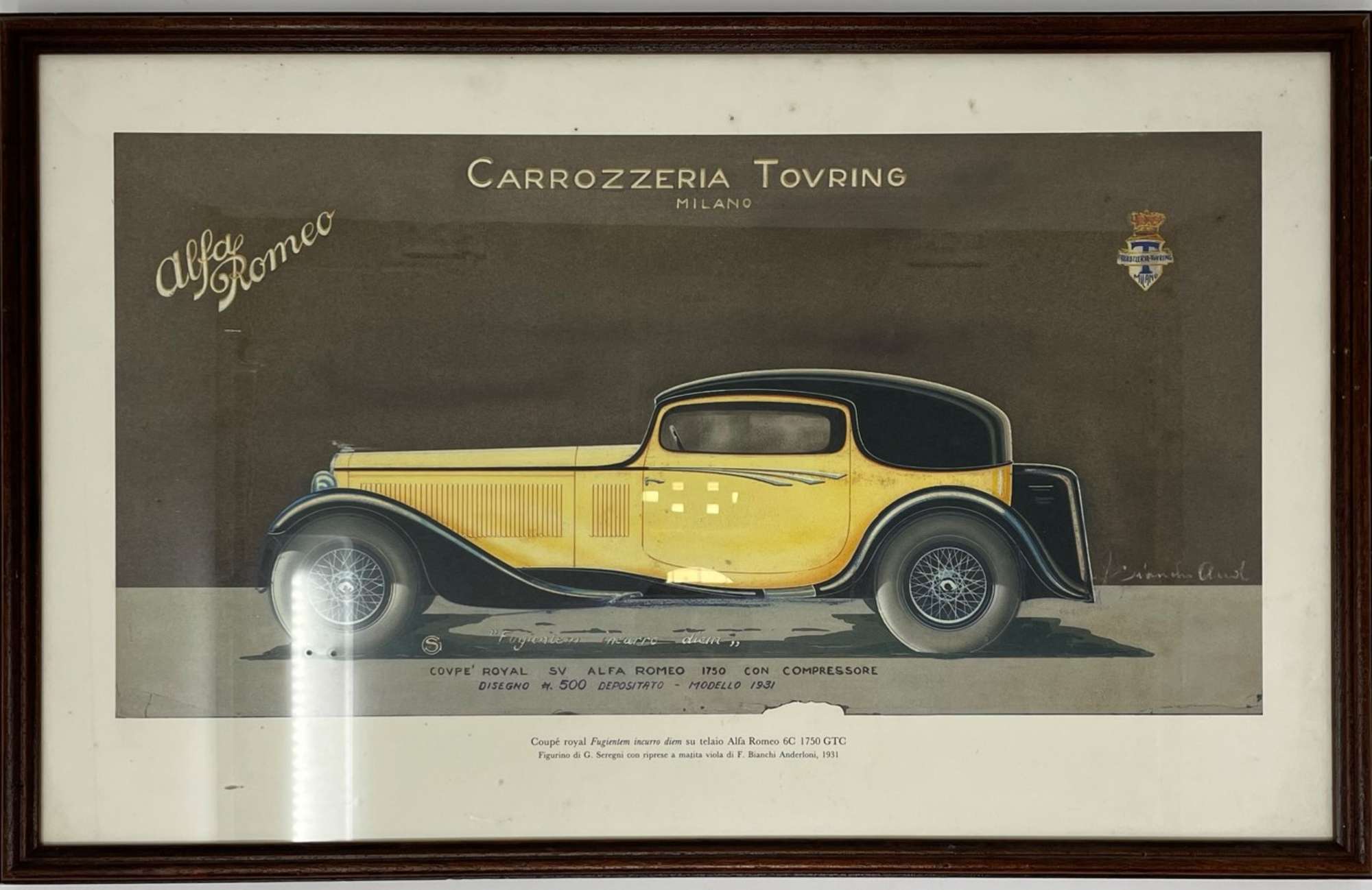 Four Early 20th Century Carrozzeria Touring Design Studies Framed and Glazed