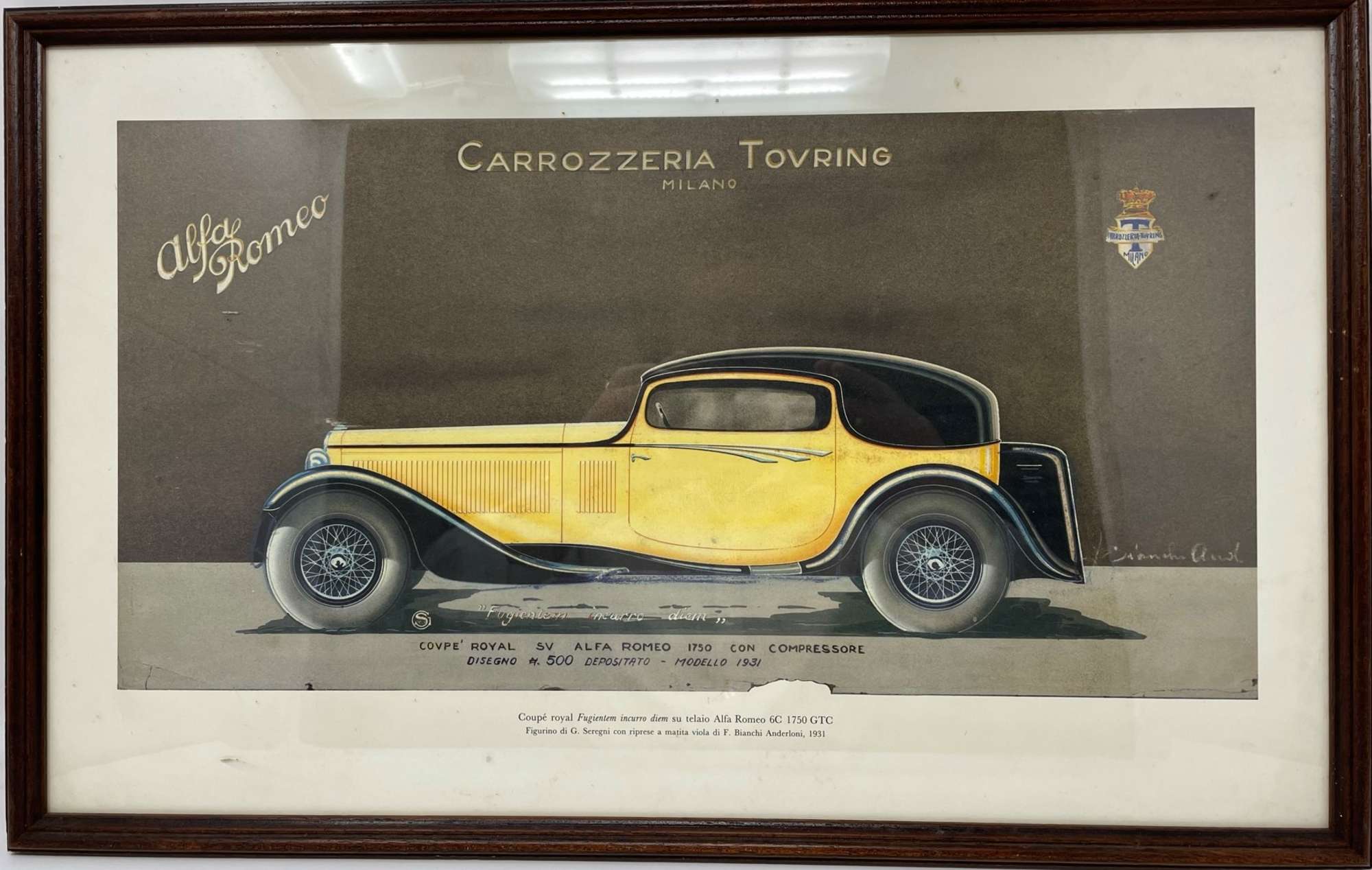 Four Early 20th Century Carrozzeria Touring Design Studies Framed and Glazed