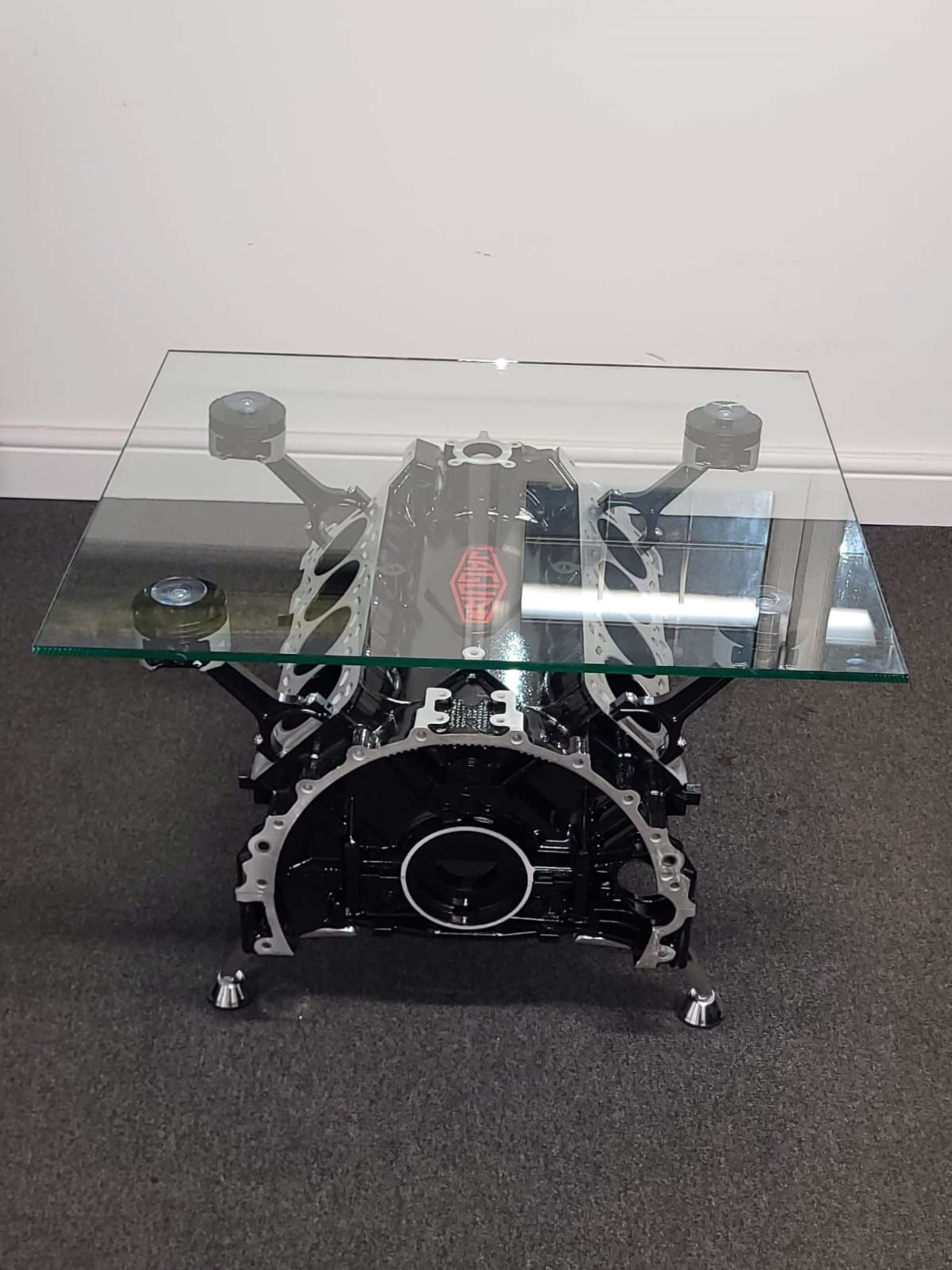 Jaguar AJ-V8 Engine Block Glass-Topped Table