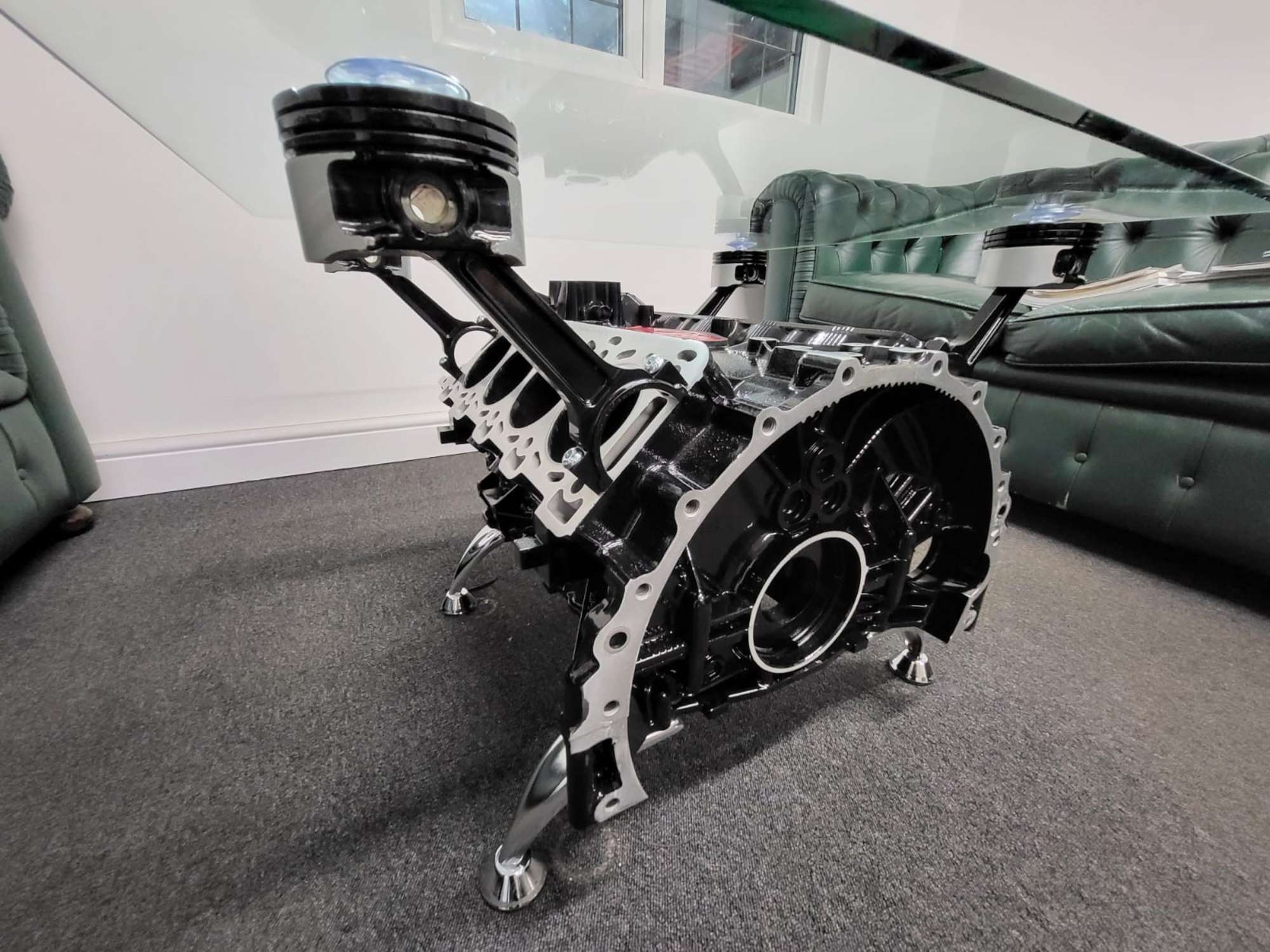 Jaguar AJ-V8 Engine Block Glass-Topped Table