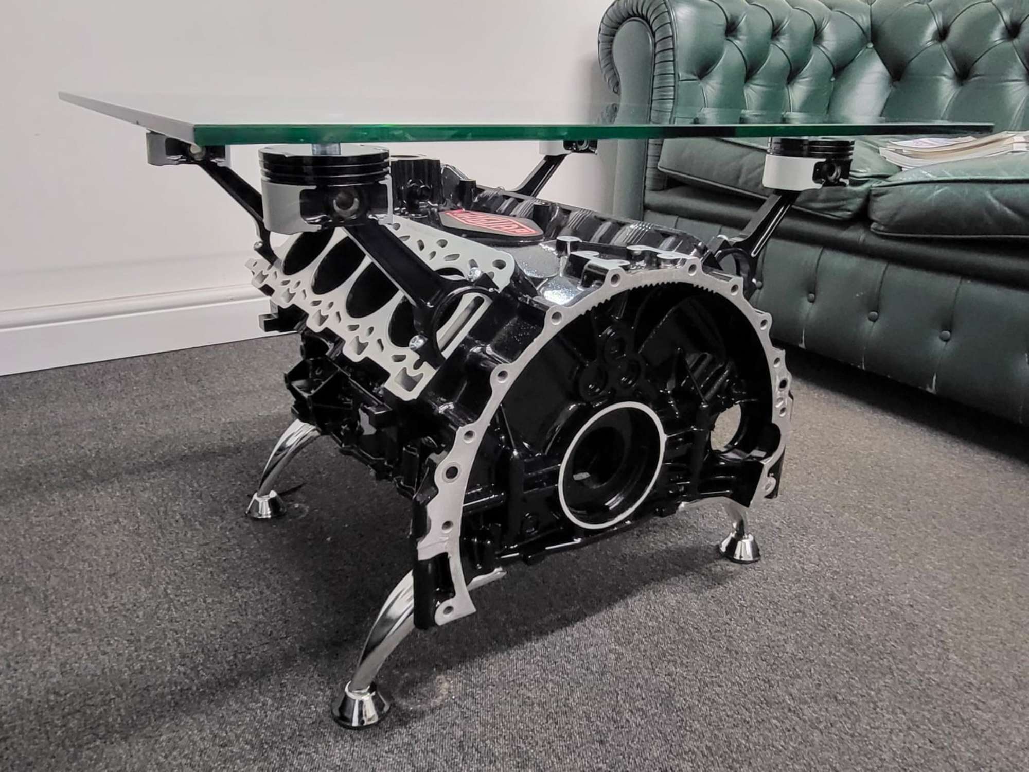 Jaguar AJ-V8 Engine Block Glass-Topped Table