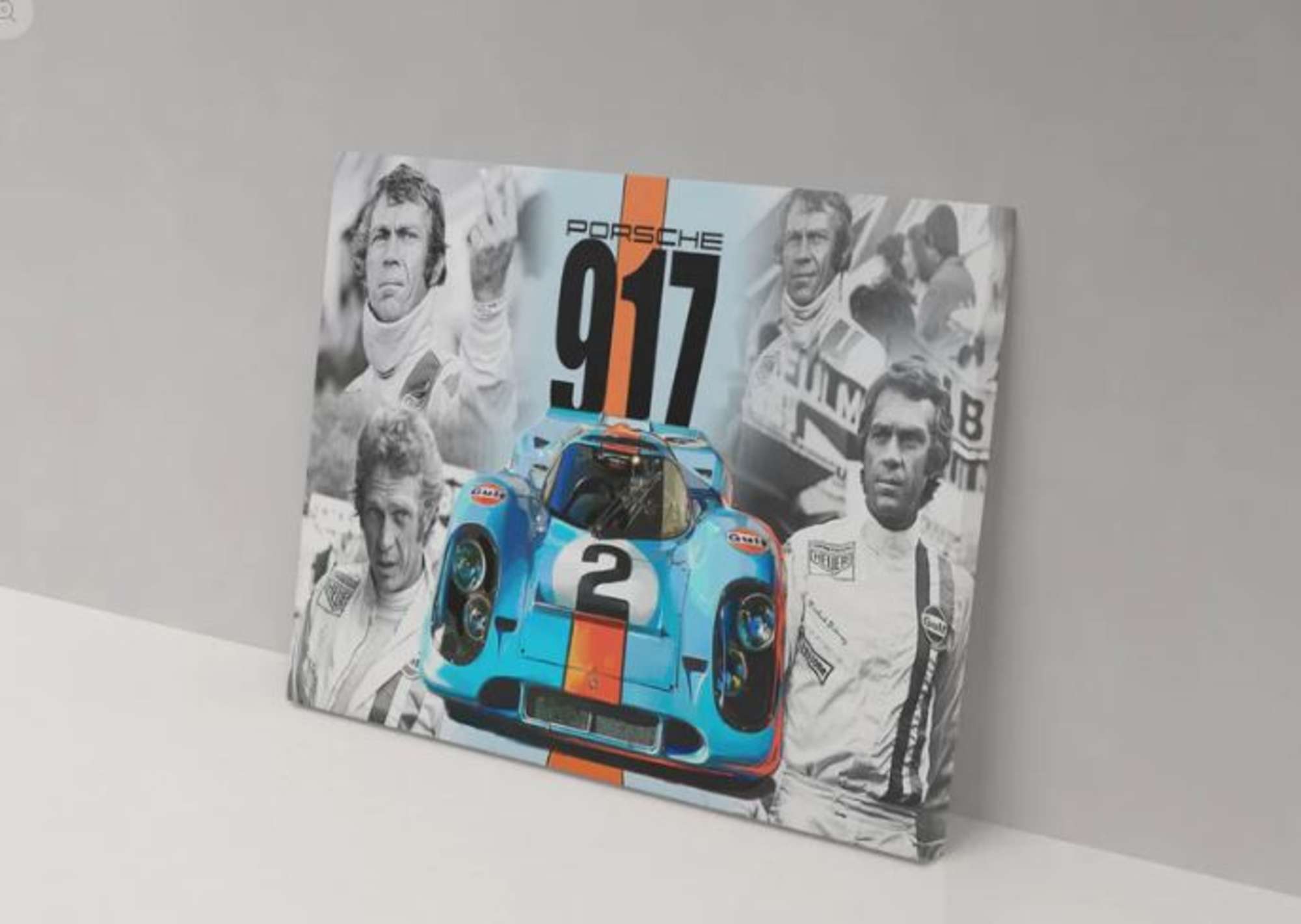 Glass Faced Gulf Porsche 917 Steve McQueen Homage Print