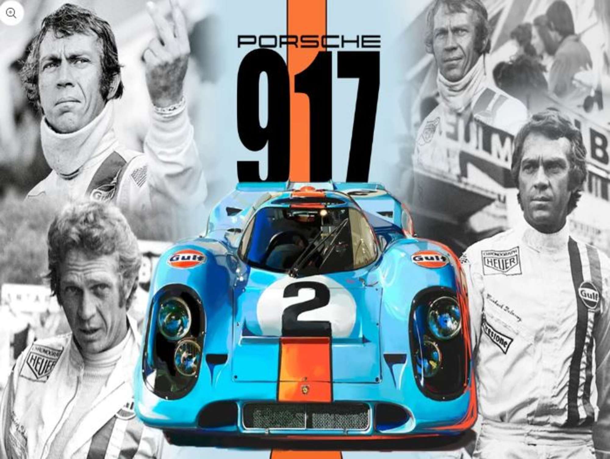 Glass Faced Gulf Porsche 917 Steve McQueen Homage Print