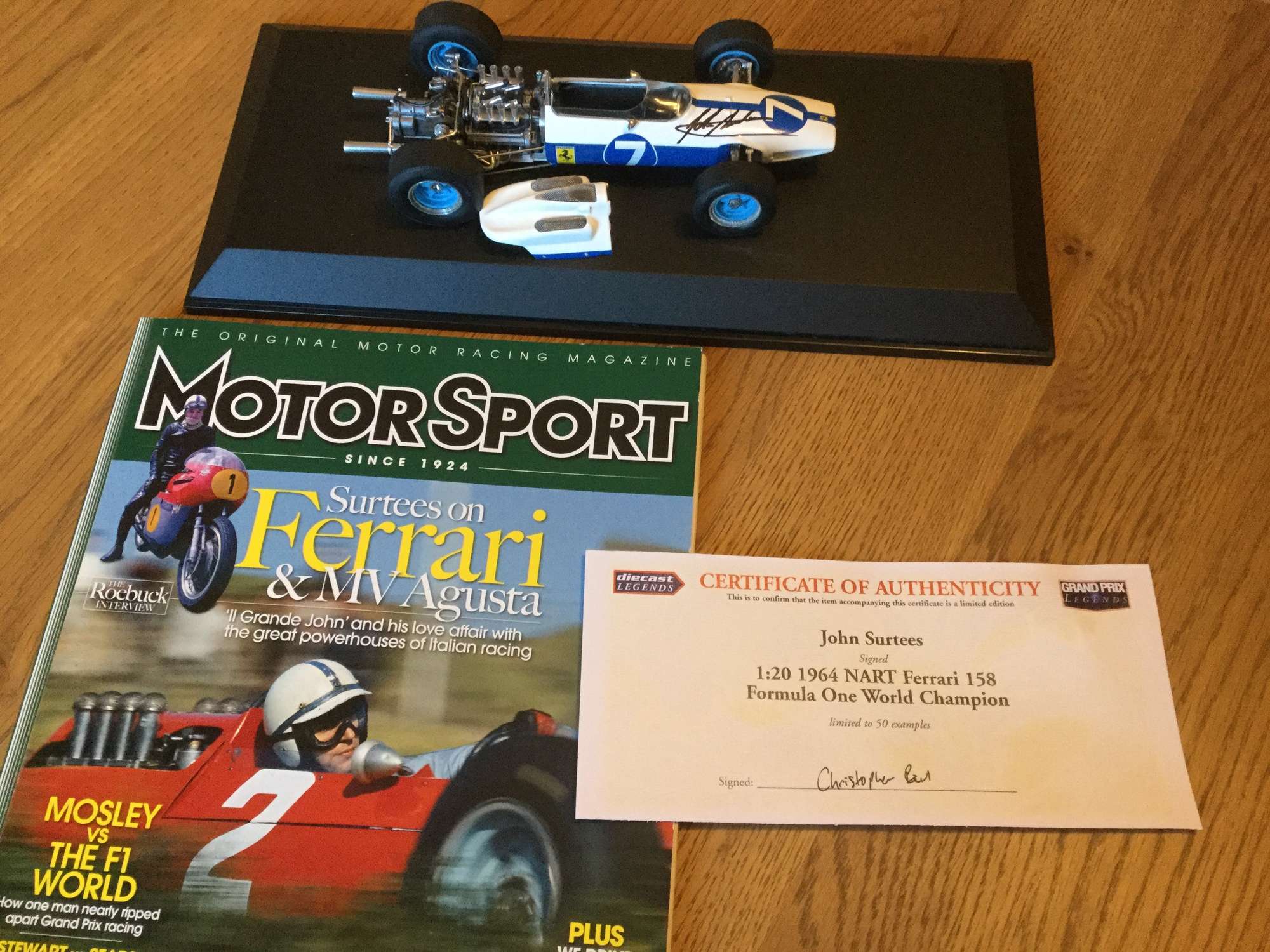 John Surtees CBE Signed Scale Model Duo: Can Am Lola T70 & NART Ferrari 158