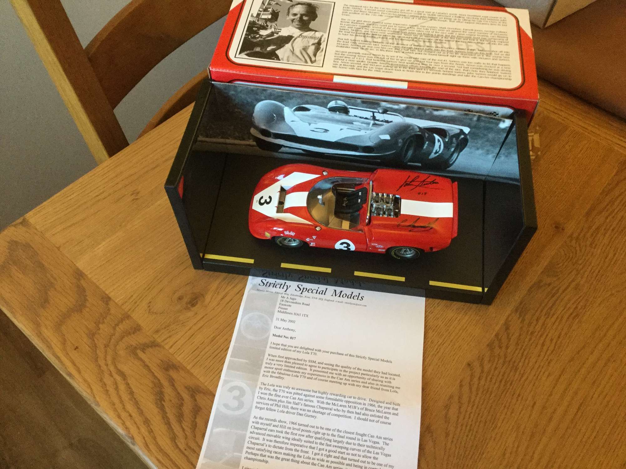 John Surtees CBE Signed Scale Model Duo: Can Am Lola T70 & NART Ferrari 158