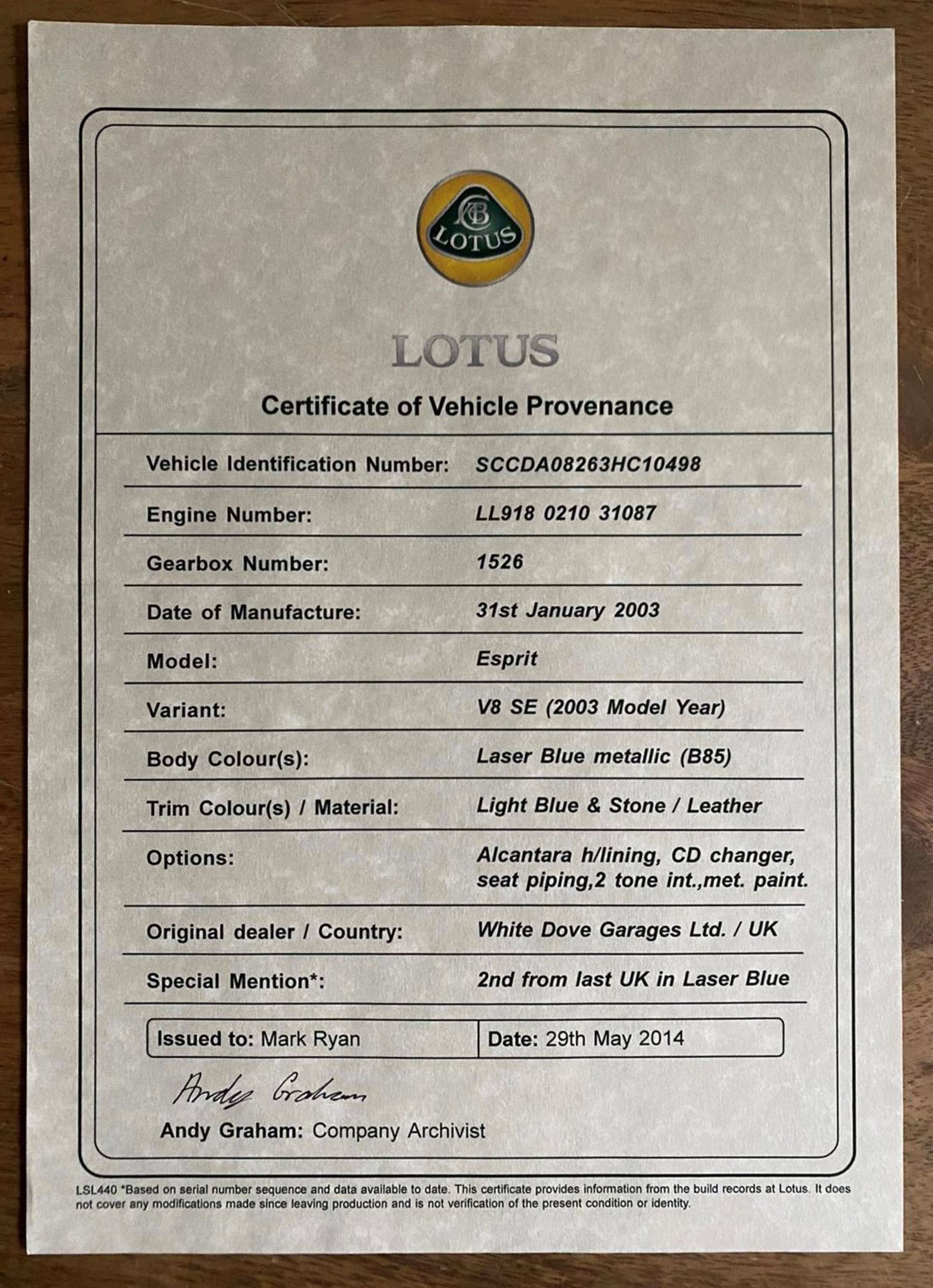 2003 Lotus Esprit V8 SE 'Facelift'-Sold