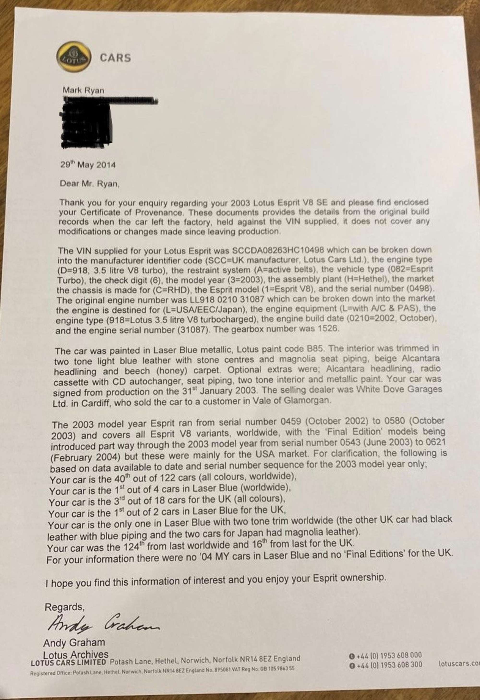 2003 Lotus Esprit V8 SE 'Facelift'-Sold