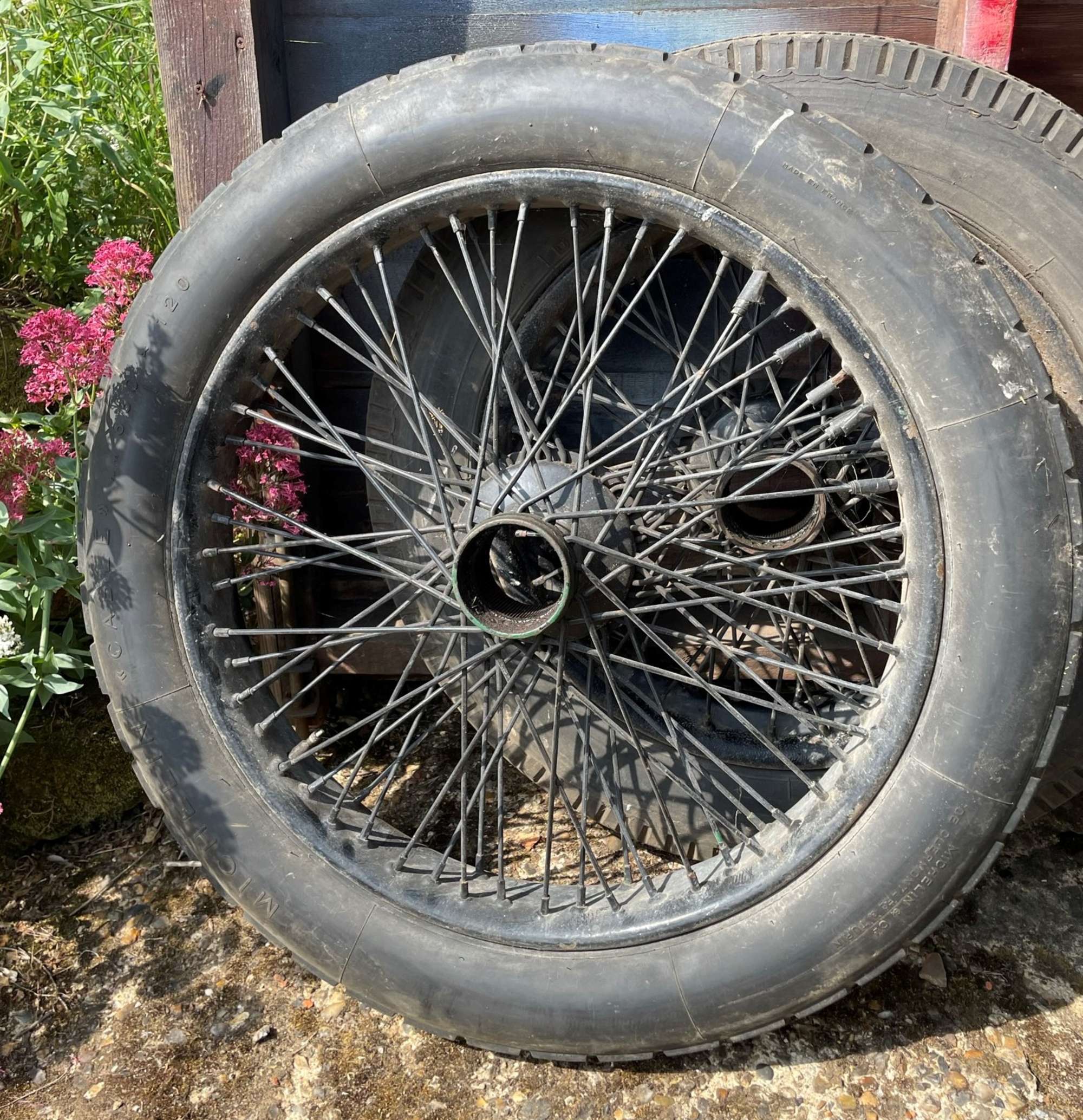 A Pair of 880 x 120 Beaded Edge Wheels with Worn Michelin Tyres