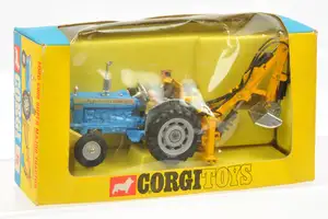 Corgi Toys 72 Ford 5000 Super Major Tractor - Blue and grey, yellow rear attachment