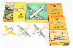 Dinky Toys Aircraft A Group Of 4 - (1) 708 Vickers "BEA" - Silver, white and red, (2) Same as (1), (3) 723 Hawker Siddeley Jet