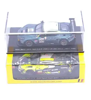 Spark, a boxed group of 1:43 scale racing models to include Audi R8 LMS GT3 (Audi Sport Team WRT 24H Spa 2022) and Aston Martin DBR9 Team AMR #009 Le Mans 2007