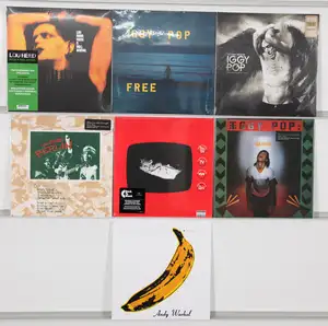 New Vinyl: A selection of rock and art rock vinyl LPs featuring notable works from Lou Reed and Iggy Pop, alongside The Velvet Underground. These pressings inc