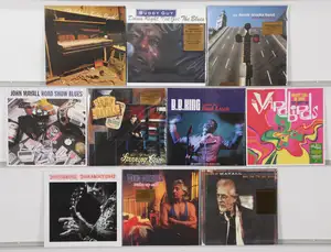 New Vinyl: A collection of blues and blues-rock LPs featuring several titles by John Mayall alongside notable releases from Buddy Guy, B.B