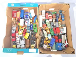 Corgi, Matchbox, Majorette and others similar, a mixed unboxed group to include racing cars, commercial trucks and emergency vehicles, and others similar. Not 