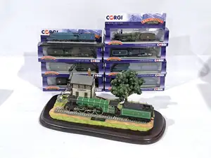 Corgi, a boxed group of 1:120 scale Rail Legends diecast locomotives. Including BR 4-6-2 Britannia Class “Britannia”, LNER A4 Class “Dominion of Canada