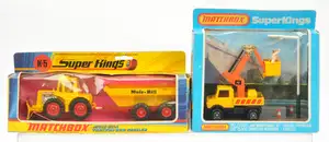 Matchbox Super Kings Pair (1) K5 Muir Hill Tractor & Tipping Trailer - dark yellow tractor with light amber windows, red interior with white driver, red plasti