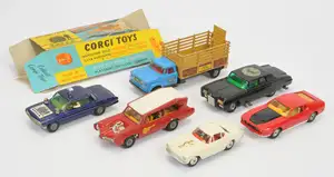 Corgi Toys TV & Film related Group Of 6 To Include - "The Saint" Volvo P1800, "James Bond"