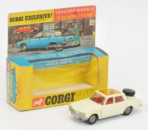 Corgi Toys 275 Rover 2000 TC - White body with amber roof panel, red interior, Golden Jacks Take-Off Wheels
