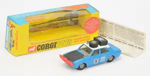 Corgi Toys 302 Hillman Hunter "London To Sydney Marathon Winner" - Blue body with white roof and black bonne