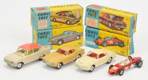 Corgi Toys A Group Of 4 - (1) 154 Ferrari F1 Racing Car - Red, cast hubs, (2) 228 Volvo P1800