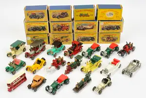 Matchbox Models of Yesteryear Group to include Y4 1905 Shand Mason Horsedrawn Fire Engine - red body, black horse Type C Ashcan, Type 4 Labels, with 3 x plasti