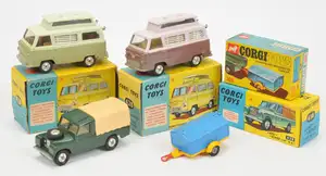 Corgi Toys A Group Of 4 - (1) 109 Pennyburn Workmen's Trailer - Yellow and blue, (with accessories)